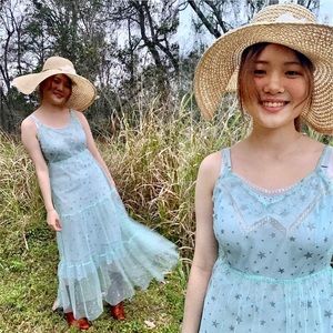 Vintage - Light Blue Midi Barbizon Slip Dress by and sparkle overdress